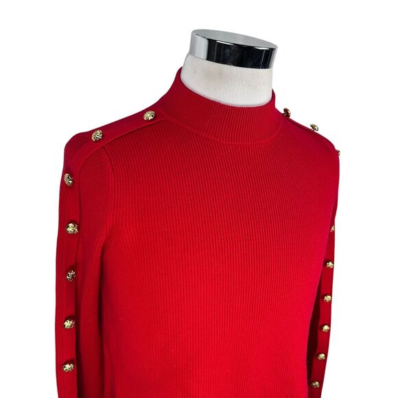 Tuckernuck Monroe Sweater Women's Small Red Mock Neck Bell Sleeve Relaxed Button - Picture 2 of 10